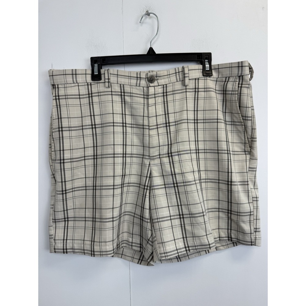 Haggar Mens 38 Expandable Waist Beige 6.5" Inseam Plaid Golf Shorts